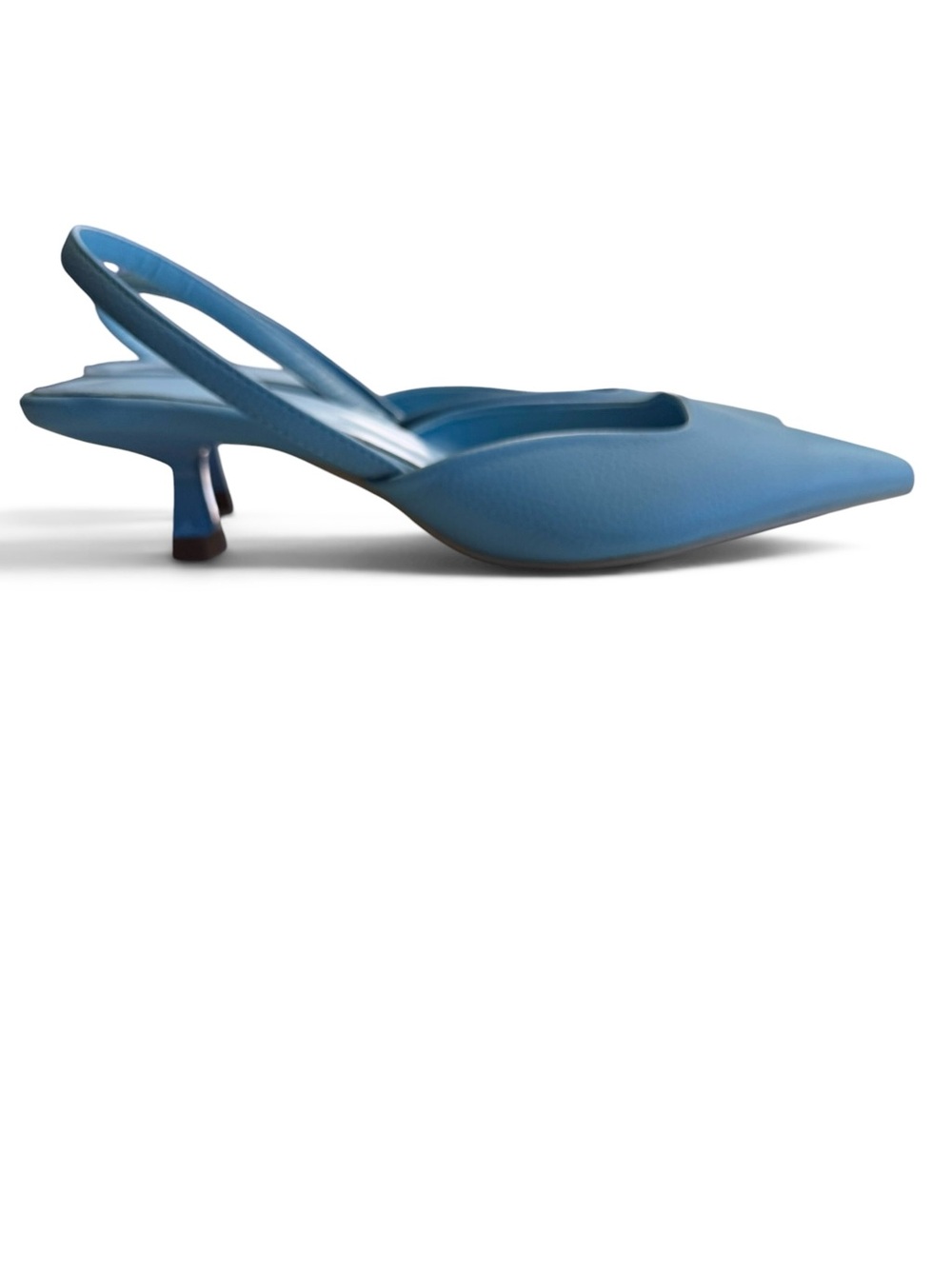 NWT Sky Blue Textured Faux Leather Patent Leather Kitten Heel Slingback Pump 10 - Picture 4 of 8